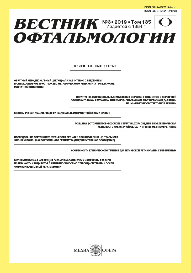 Обратный меридиональный циклодиализ ab interno с введением в супрацилиарное пространство металлического имплантата при глаукоме различной этиологии